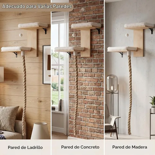 Vista 4 de Cat Wall Shelves Set with 2 Washable Beds & 4.92FT Scratching Post