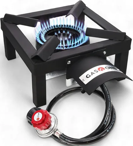 Vista 10 de GasOne Quemador Doble de Propano de Alta Presión - Cocina al Aire Libre con Escudo Térmico y Protector – Cabezal de Quemador de Propano