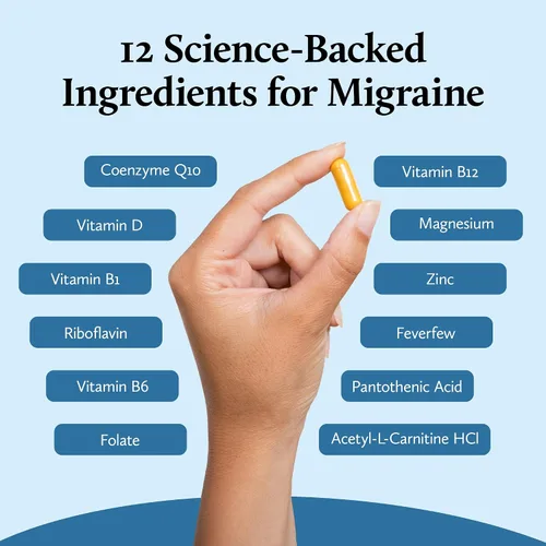 Vista 5 de Melina Mighty Suplemento natural para aliviar la migraña, magnesio, riboflavina B2 400 mg, matricaria, CoQ-10, ALCAR para fortalecer la migraña
