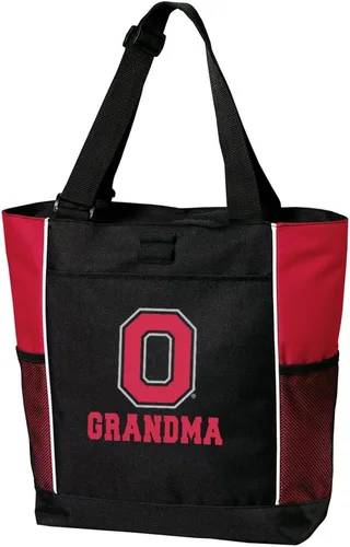 Vista 3 de Broad Bay Official Ohio State Tote Bag Zippered Travel Carryall Buckeyes Logo, 600D Polyester Canvas, Adjustable Web Handles, Front Pocket, Side