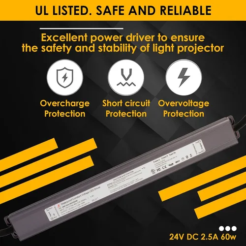 Vista 7 de UL enumeró 24v 60w impermeable LED fuente de alimentación de luz clase 2 100-277v CA a CC para módulos de tira de luz LED