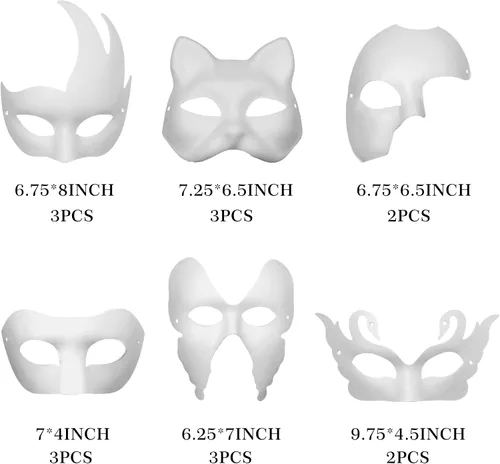 Vista 2 de PARAOR - 16 máscaras de papel maché en blanco para baile de máscaras