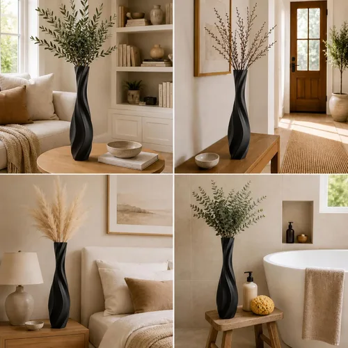 Vista 6 de Leewadee Florero grande de 20 pulgadas de poliresina para hierba de pampas, flores secas Negro