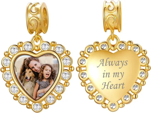 Vista 36 de Custom4U Photo Charms for Bracelets 925 Sterling Silver/Gold Plated Heart/Tree of Life/Round Charm Bead Personalized with Picture Custom