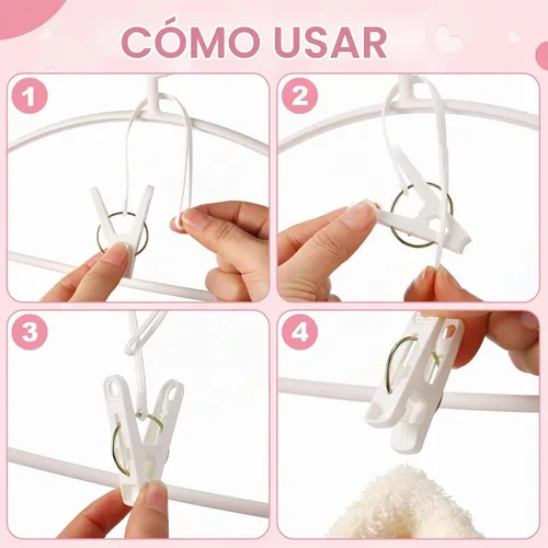 Vista 4 de Honeydak Paquete de 30 Ganchos Multiusos para Lavandería Clips Colgantes a Granel con Clips Colgadores de Cuerda de Plástico para Ropa de Bebé Blanco