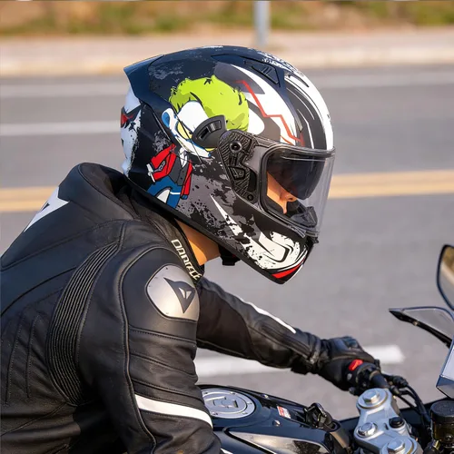 Vista 2 de VCOROS Casco integral de doble visera para motocicleta para adultos, Casco de moto de calle y carrera X9 aprobado por DOT con visera negra