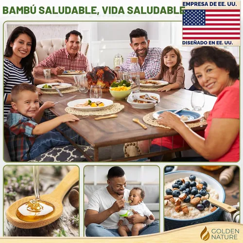 Vista 6 de Juego de cucharas de bambú (5 unidades), cucharaditas de cocina pequeñas, pequeñas cucharas de madera perfectas para azúcar, especias, condimentos