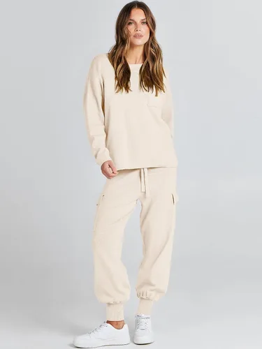 Vista 7 de Caracilia Conjunto de dos piezas para mujer, suéter de punto de manga larga y pantalones deportivos tipo cargo