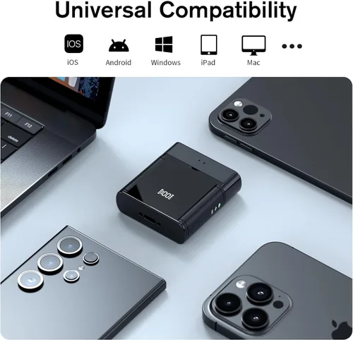 Vista 6 de Rythflo Micrófono Lavalier inalámbrico para iPhone/Android/iPad (2 TX + 2 RX + estuche de carga), mini micrófono con reducción de ruido, batería
