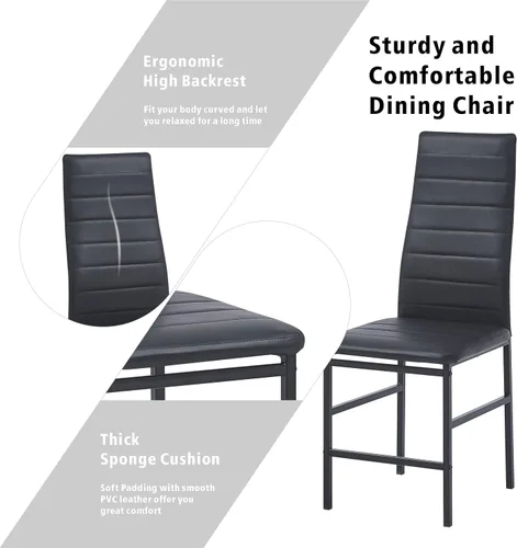 Vista 7 de Juego de mesa y silla de comedor de 7 piezas, juego de mesa de comedor para 6 mesas de cocina con 6 sillas, mesa rectangular de vidrio con 6 sillas
