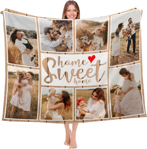 Vista 18 de Mantas personalizadas con fotos, mantas de cumpleaños personalizadas, regalos para adultos, niños, niñas, manta de collage de fotos personalizada