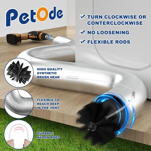Vista 4 de PetOde Kit de limpiador de ventilación de secadora de 32 pies, cepillo flexible mejorado con accesorio de taladro para una limpieza efectiva