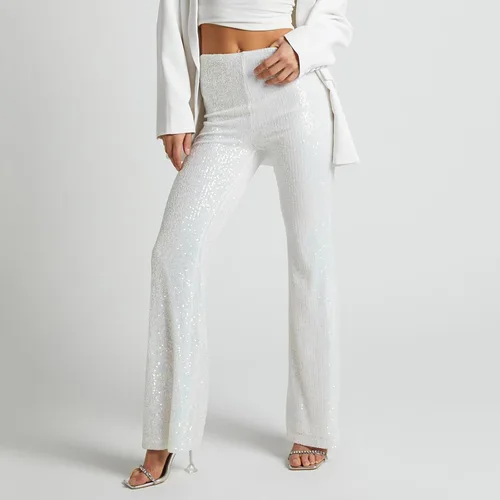 Vista 7 de Aloneabd Pantalones acampanados con lentejuelas brillantes para mujer, holgados, de cintura alta, a la moda, brillantes, para fiesta, club