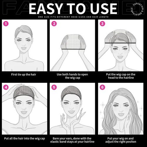 Vista 7 de Fandamei Gorra de peluca HD, gorras de peluca ultrafinas de color marrón oscuro, 4 gorras de peluca de nailon súper finas para mujer, elásticas