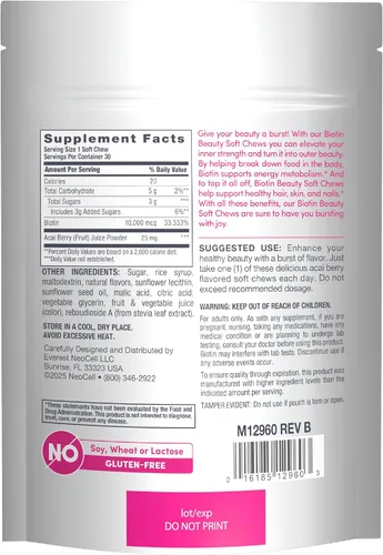 Vista 2 de Neocell Laboratories Asaí masticable Biotin Bursts, alta potencia, 30 onzas fluidas, S1560515N, 1, 1