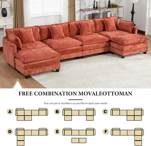 Vista 275 de Sofá seccional modular verde de 111.5", sofás seccionales grandes de 3 plazas para sala de estar, sofá nube oversized de tela chenille con otomana