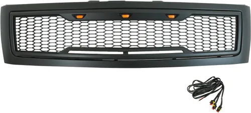 Vista 2 de EAG Parrilla LED superior de ABS de repuesto con luces LED ámbar, color negro mate para Silverado 1500 07-13
