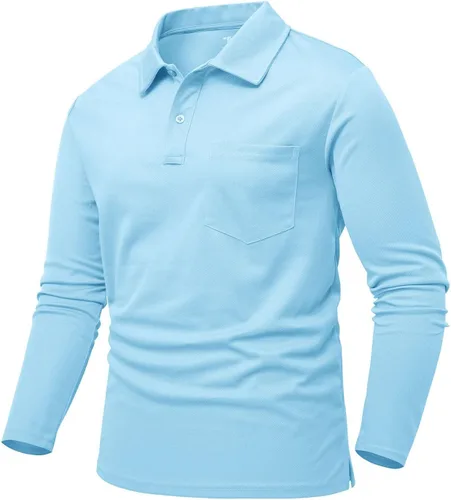 Vista 22 de Rdruko Polo para hombre con bolsillo de manga larga de secado rápido para golf al aire libre con cuello
