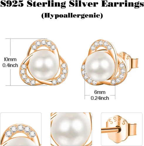Vista 3 de AENEAS Pearl Stud Earrings for Women Sterling Silver Cultured Pearl Studs Earrings Jewelry Gifts for Women Mom Wife