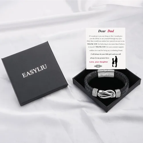 Vista 7 de Pulsera de cuero trenzado negro para hombre, papá, marido, novio, hijo, nieto, hermano, para siempre, vinculado para Navidad, cumpleaños, día