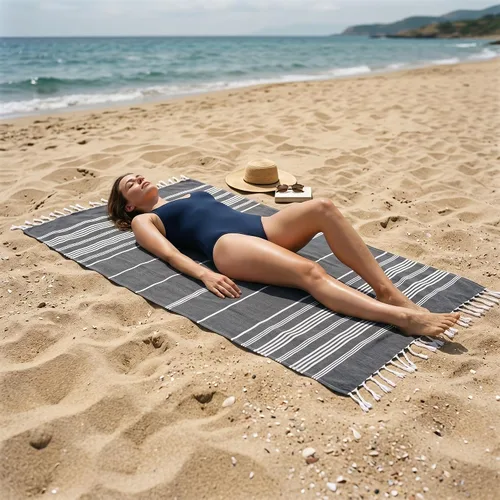 Vista 3 de EPHESUS TOWELS Toalla de playa turca de gran tamaño de 38 x 70 pulgadas, diseño sultán, toalla turca para playa, baño, piscina, gimnasio, yoga