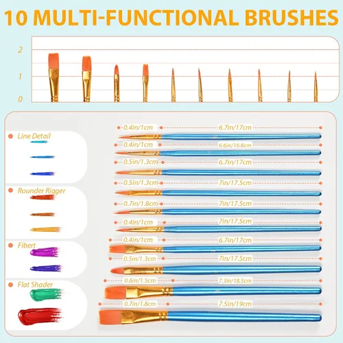 Vista 4 de Juego de 72 pinceles de pintura, 60 pinceles de pintura con 12 paletas para niños o adultos para crear pintura artística al óleo y acuarela