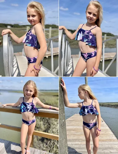 Vista 4 de Arshiner Traje de baño de dos piezas para niñas, conjunto de bikini con volantes, tankini con volantes