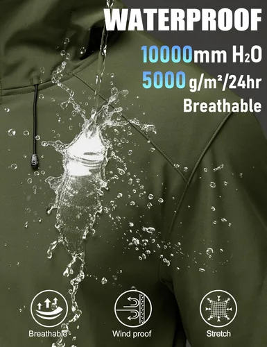 Vista 3 de MAGCOMSEN Chaqueta impermeable Softshell para hombre, con forro polar, ligera, con capucha, rompevientos, para invierno, senderismo, táctica