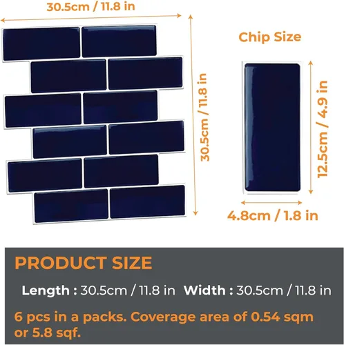 Vista 5 de WALPLUS - 12 Hojas de azulejos adhesivos 3D, 12 x 6 pulgadas, despega y pega, para loseta en muro, cocina, baño y metro, adorno resistente al calor