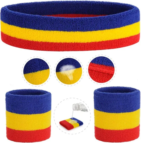 Vista 10 de ONUPGO - Conjunto de diadema y muñequeras deportivas para el sudor, hechas de algodón con bucles, muñequeras, contra humedad