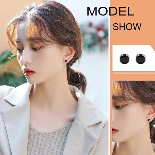 Vista 4 de Titanium Stud Earrings for Women Girls Earrings 4mm Natural Stone Gemstones Hypoallergenic Earrings Nickel Free Black Onyx 5mm Earrings for Women