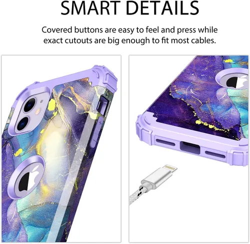 Vista 7 de Rancase Funda para iPhone 11, tres capas de alta resistencia a prueba de golpes, protección de plástico duro + funda protectora de goma de silicona