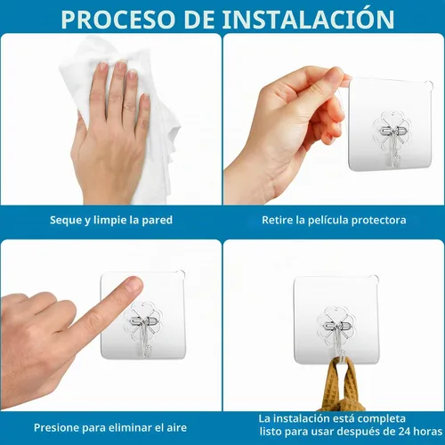Vista 6 de Ganchos de pared de 33 libras (MÁX) autoadhesivos resistentes, 10 unidades, impermeables y a prueba de aceite, ganchos transparentes sin costuras