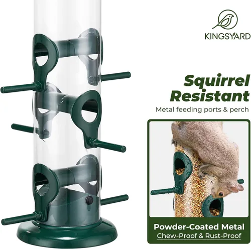 Vista 5 de Kingsyard Comederos Metálicos para Pájaros para Exteriores Colgantes, Comedero de Tubo para Pájaros con 6 Puertos de Alimentación, 15 Pulgadas, A