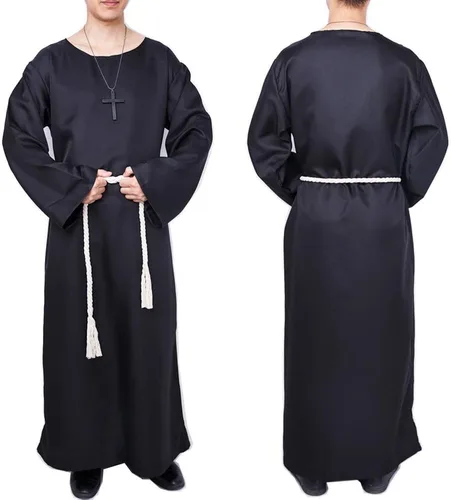 Vista 4 de Monk Robe Costume Renaissance Priest Medieval Costume Hooded Friar Cloak Cosplay Costume Cowl Robe Fancy Dress for Halloween