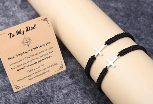 Vista 6 de To Mens Boys Gifts Cross Bracelet for Dad, Bonus Dad, Uncle, Son, Nephew, Grandson - Fathers Day Birthday Christmas First Communion Confirmation