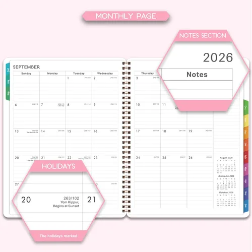 Vista 4 de Agenda 2026 – enero 2026 – diciembre 2026, 8 x 10 pulgadas, planificador 2026 semanal y mensual con pestañas, planificadores 2026, encuadernación