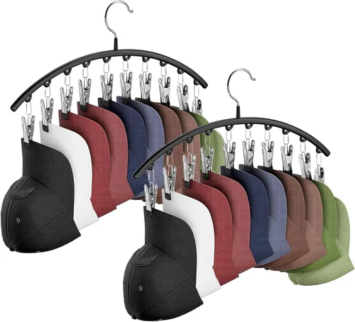 Vista 9 de Percheros para armario, organizador de sombreros de metal, paquete de 1 perchero para colgar en el armario, percheros para gorras de béisbol con 10