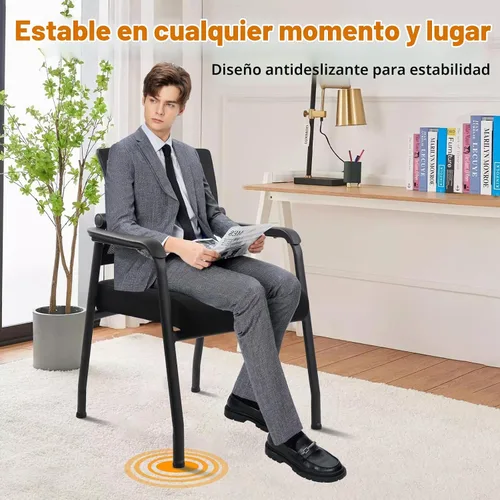 Vista 7 de KLASIKA Silla de escritorio sin ruedas con respaldo de malla ajustable, sillón con soporte lumbar ergonómico y cojín de asiento grueso, sillas