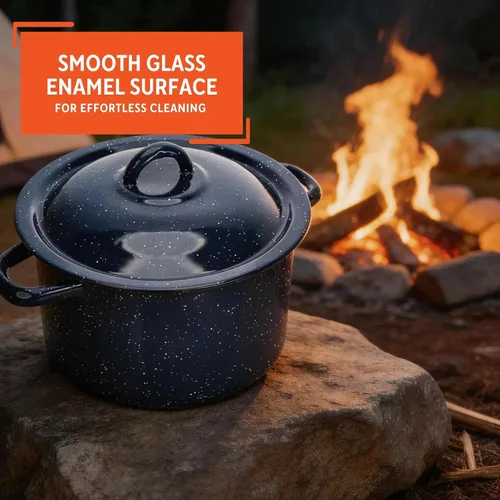 Vista 4 de IMUSA Olla esmaltada moteada azul de 6 cuartos con tapa, utensilios de cocina tradicionales mexicanos esmaltados para cocina diaria y uso