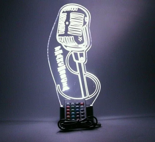 Vista 5 de MIRROR MANIA MC - Lámpara de mesa con micrófono para DJ, música y cantante, luz nocturna, grabada con LED, con nombre personalizado, con control