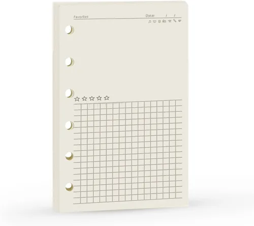 Vista 5 de Recambio para planificador de carpeta de 6 agujeros con 4 diseños básicos, repuesto para cuaderno A7, 100gsm, puntos, cuadrícula, línea, papel en 80