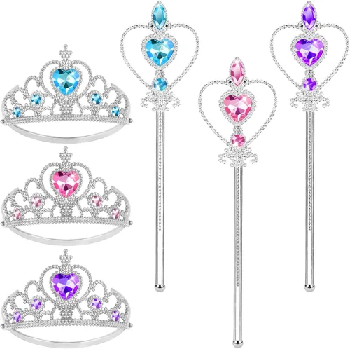 Vista 8 de Vicloon Princess Dress Up Accessories, 2PCS Princess Crown and Wands for Little Girls, Jewelry Toy Gifts Set Christmas