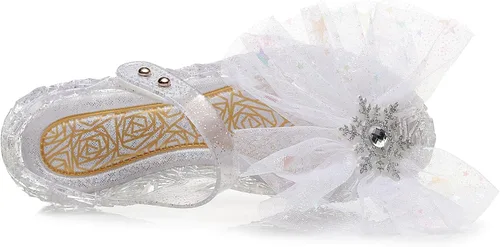 Vista 3 de OMGard Zapatos de gelatina para niñas, sandalias de cumpleaños de princesa de reina de la nieve para niñas pequeñas, sandalias azules con purpurina