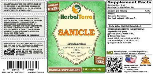 Vista 2 de Herbal Terra Sanicle (Sanicula Europaea) Glicerita, extracto líquido sin alcohol de hierbas secas 2 oz