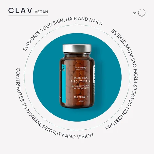 Vista 5 de CLAV Bisglicinato de zinc 25 mg - 180 tabletas (suministro para 6 meses) - Suplemento quelado natural - Glicinato vegano para apoyo inmunológico