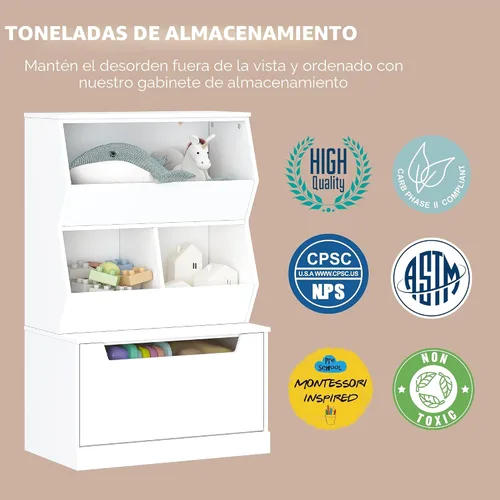 Vista 5 de UTEX Organizador de almacenamiento de juguetes para niños, estantería para niños y estantería con cajón, compartimento de almacenamiento abierto