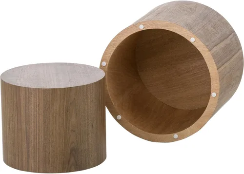Vista 8 de WILLIAMSPACE Mesa auxiliar anidable de nogal, mesas de centro redondas de madera, mesa redonda moderna para espacio pequeño, sala de estar