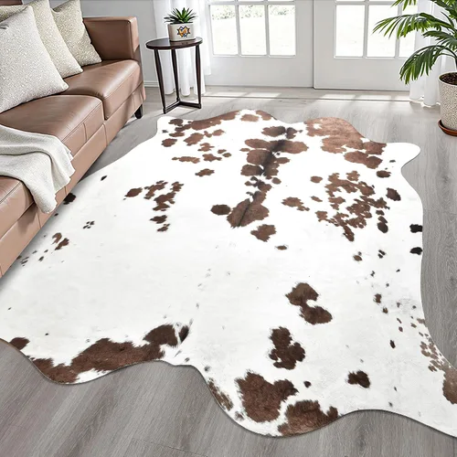 Vista 53 de Easycozy Alfombra de piel de vaca sintética con gran estampado de vaca, 3 x 4 pies, alfombra gruesa y elástica para dormitorio, sala de estar