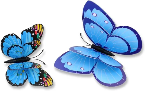Vista 3 de Paquete mixto de 12 pegatinas de mariposas 3D en rosa para pared, decoración artística (2 azules)
